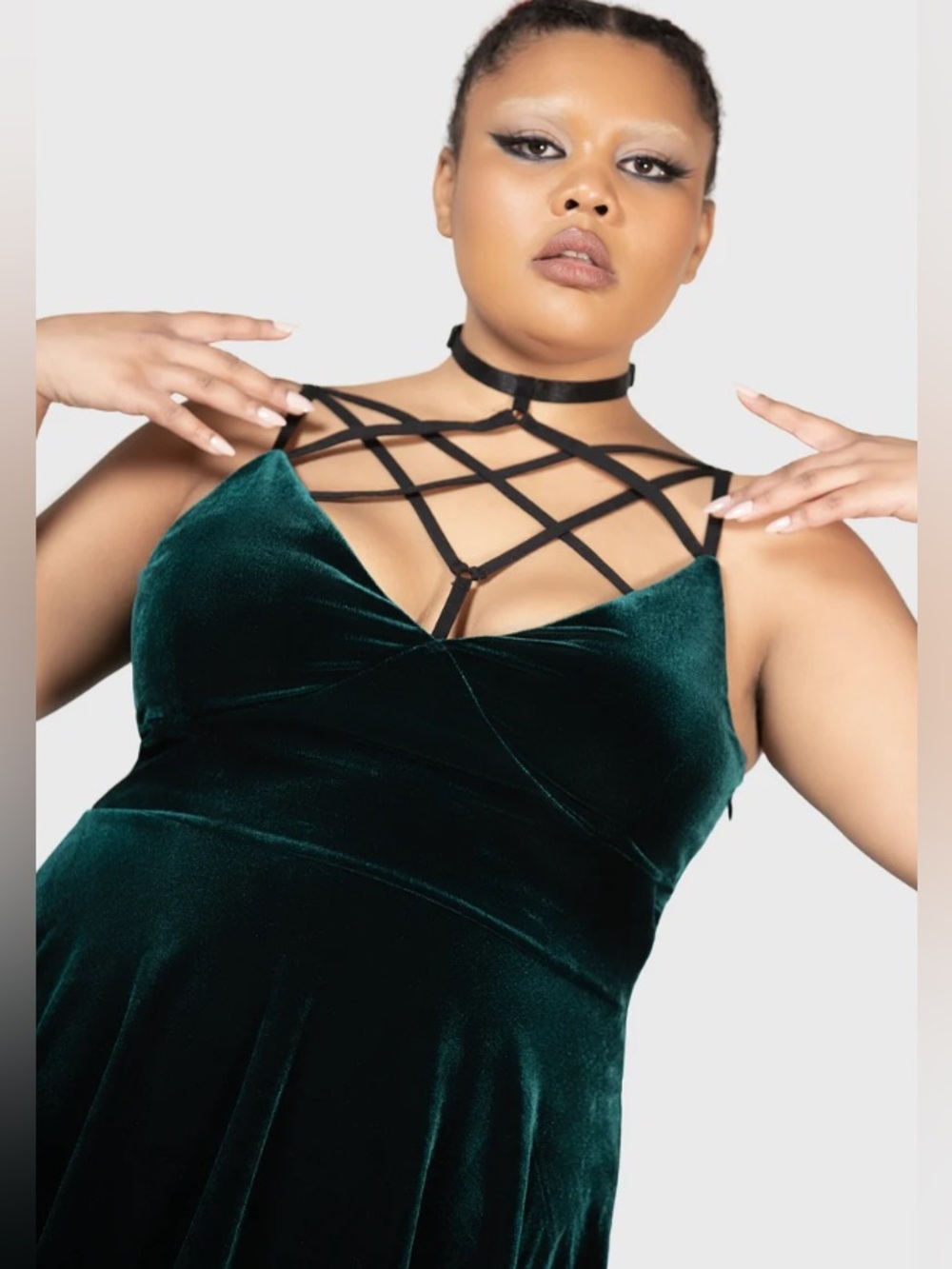 Killstar Magica Skater Dress with Hexagram Strap in Velvet Emerald Plus Size 4X - Picture 5 of 16